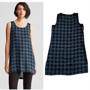 EILEEN FISHER Silk Plaid Tunic Blouse XXS